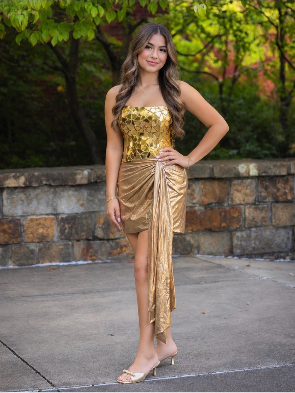 Sherri Hill Gold Sequin & Metallic Mini Dress